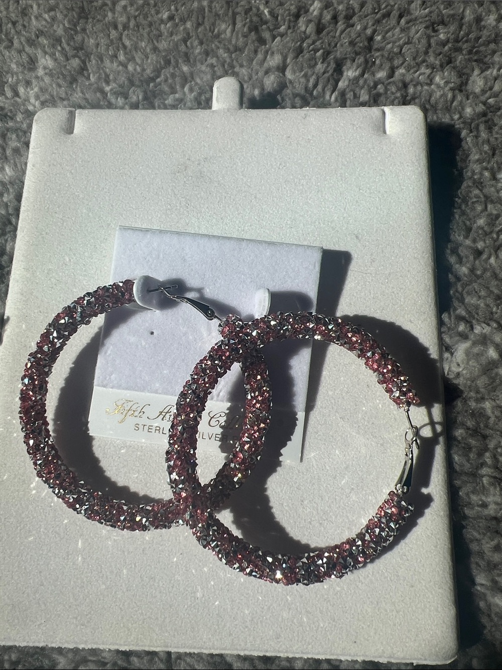 Silver Pink Crystal Hoop Earrings